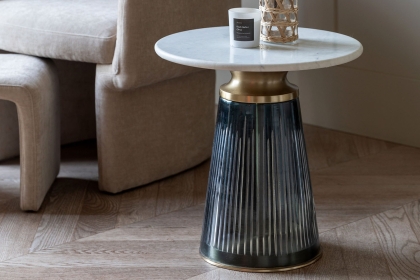 Gallery Direct Seville Blue Glass and Marble Top Side Table Gallery Direct Seville Blue Glass and Marble Top Side Table