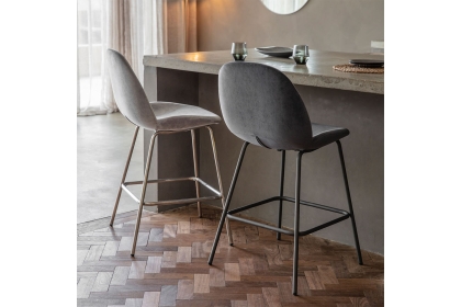 Gallery Direct Set of 2 Flanagan Bar Stools in Grey Velvet Gallery Direct Set of 2 Flanagan Bar Stools in Grey Velvet