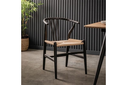 Gallery Direct Set of 2 Whitney Black Elm Wishbone Back Dining Chairs with Woven Seat Gallery Direct Set of 2 Whitney Black Elm Wishbone Back Dining Chairs with Woven Seat