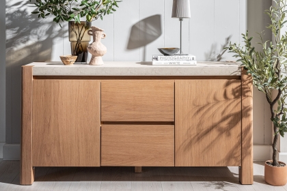 Arlo Natural Oak Wide Sideboard with Travertine Ceramic Top Arlo Natural Oak Wide Sideboard with Travertine Ceramic Top