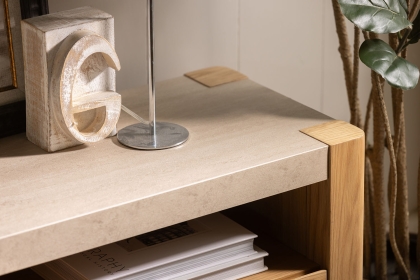 Arlo Natural Oak TV Unit with Travertine Ceramic Top Arlo Natural Oak TV Unit with Travertine Ceramic Top