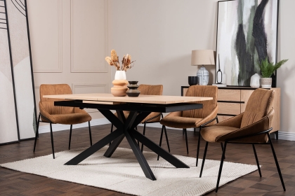 Jaxon 160-220cm Extending Dining Table with HPL Oak Finish Top & Black Metal Legs Jaxon 160-220cm Extending Dining Table with HPL Oak Finish Top & Black Metal Legs