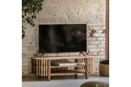 Gallery Direct Voss Mango Wood Slatted Media TV Unit Gallery Direct Voss Mango Wood Slatted Media TV Unit