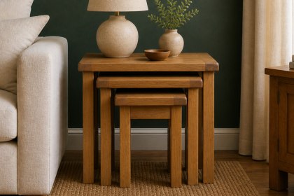 Salisbury Waxed Premium Oak Nest Of Tables - Self Assembly Salisbury Waxed Premium Oak Nest Of Tables - Self Assembly