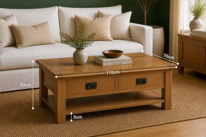 Salisbury Waxed Premium Oak Large Coffee Table With Drawer And Shelf - Self Assembly Salisbury Waxed Premium Oak Large Coffee Table With Drawer And Shelf - Self Assembly