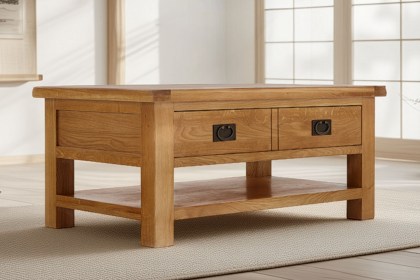 Salisbury Waxed Premium Oak Large Coffee Table With Drawer And Shelf - Self Assembly Salisbury Waxed Premium Oak Large Coffee Table With Drawer And Shelf - Self Assembly