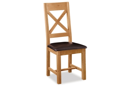 Salisbury Waxed Premium Oak Cross Back Dining Chair With Pu Seat - Self Assembly Salisbury Waxed Premium Oak Cross Back Dining Chair With Pu Seat - Self Assembly