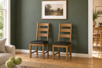 Salisbury Waxed Premium Oak Slatted Dining Chair With Pu Seat (Pair) Salisbury Waxed Premium Oak Slatted Dining Chair With Pu Seat (Pair)