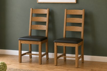 Salisbury Waxed Premium Oak Slatted Dining Chair With Pu Seat (Pair) - Self Assembly Salisbury Waxed Premium Oak Slatted Dining Chair With Pu Seat (Pair) - Self Assembly