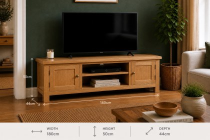 Salisbury Waxed Premium Oak Large Low Line Media Stand Salisbury Waxed Premium Oak Large Low Line Media Stand