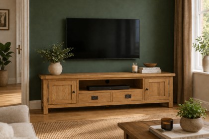 Salisbury Waxed Premium Oak Extra Large Low Line Media Tv Stand Salisbury Waxed Premium Oak Extra Large Low Line Media Tv Stand