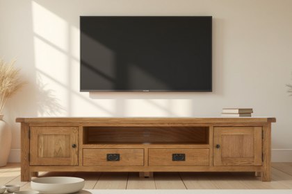 Salisbury Waxed Premium Oak Extra Large Low Line Media Tv Stand Salisbury Waxed Premium Oak Extra Large Low Line Media Tv Stand