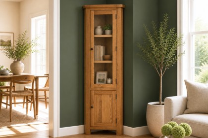 Salisbury Waxed Premium Oak Corner Display Cabinet Salisbury Waxed Premium Oak Corner Display Cabinet