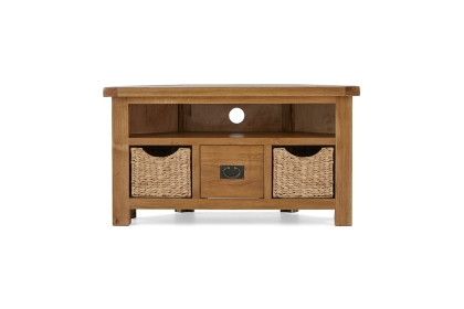 Salisbury Waxed Premium Oak Corner Tv Unit With Baskets Salisbury Waxed Premium Oak Corner Tv Unit With Baskets