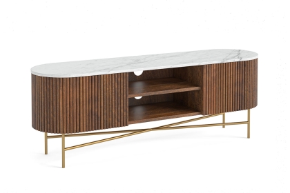 Harvard Reeded Mango Wood Large Media TV Stand with Marble Top Harvard Reeded Mango Wood Large Media TV Stand with Marble Top