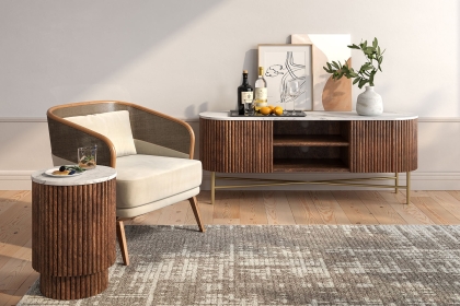 Harvard Reeded Mango Wood Large Media TV Stand with Marble Top Harvard Reeded Mango Wood Large Media TV Stand with Marble Top