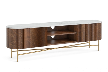 Harvard Reeded Mango Wood Extra Large Media TV Stand with Marble Top Harvard Reeded Mango Wood Extra Large Media TV Stand with Marble Top