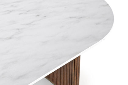 Harvard Reeded Mango Wood Oval Dining Table with Marble Top Harvard Reeded Mango Wood Oval Dining Table with Marble Top