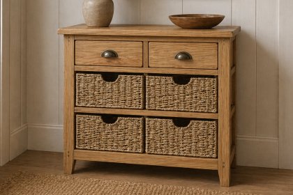 Burford Country Oak Console Table with Basket Burford Country Oak Console Table with Basket
