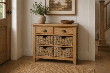 Burford Country Oak Console Table with Basket Burford Country Oak Console Table with Basket