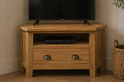 Burford Country Oak Corner TV Unit with Drawer Burford Country Oak Corner TV Unit with Drawer