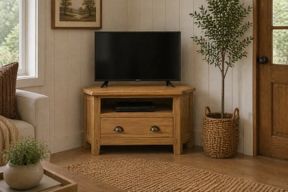 Burford Country Oak Corner TV Unit with Drawer Burford Country Oak Corner TV Unit with Drawer