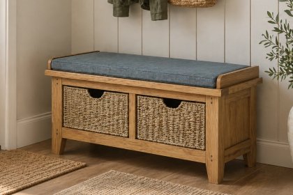 Burford Country Oak Hallway Bench with Basket Burford Country Oak Hallway Bench with Basket