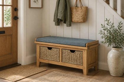 Burford Country Oak Hallway Bench with Basket Burford Country Oak Hallway Bench with Basket