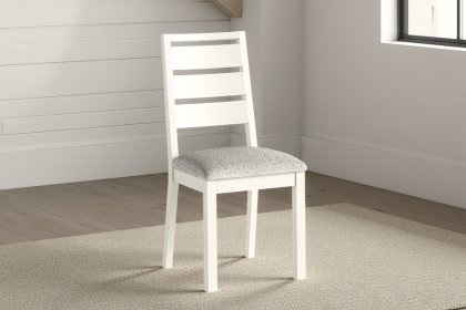 Modern Country Painted Oak Coconut White Dining Chair with Boucle White Seat Modern Country Painted Oak Coconut White Dining Chair with Boucle White Seat