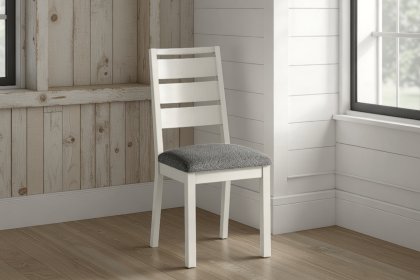 Modern Country Painted Oak Coconut White Dining Chair with Boucle Grey Seat Modern Country Painted Oak Coconut White Dining Chair with Boucle Grey Seat