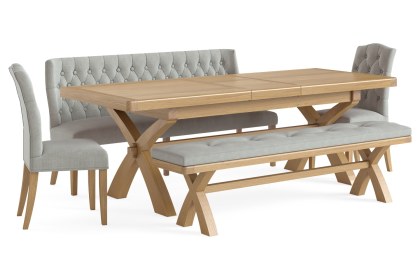 Normandy Chunky Country Oak Button Back Dining Sofa Bench in Grey Normandy Chunky Country Oak Button Back Dining Sofa Bench in Grey