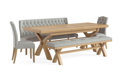 Normandy Chunky Country Oak Button Back Dining Sofa Bench in Grey Normandy Chunky Country Oak Button Back Dining Sofa Bench in Grey