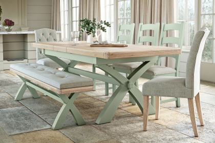 Salcombe Painted Oak Sage Green Cross-Leg Extending Dining Table Salcombe Painted Oak Sage Green Cross-Leg Extending Dining Table