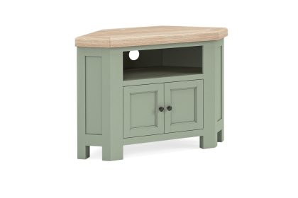 Salcombe Painted Oak Sage Green Corner TV Unit Salcombe Painted Oak Sage Green Corner TV Unit