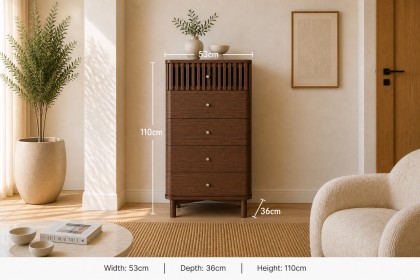 Soho Brown Oak Slatted Tallboy Chest of Drawers Soho Brown Oak Slatted Tallboy Chest of Drawers