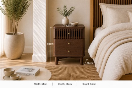 Soho Brown Oak Slatted 3 Drawer Bedside Table Soho Brown Oak Slatted 3 Drawer Bedside Table