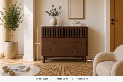 Soho Brown Oak Slatted 3 Drawer Chest of Drawers Soho Brown Oak Slatted 3 Drawer Chest of Drawers