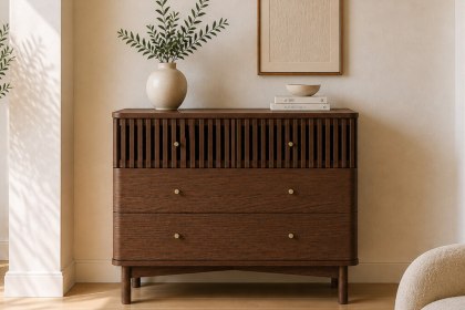 Soho Brown Oak Slatted 3 Drawer Chest of Drawers Soho Brown Oak Slatted 3 Drawer Chest of Drawers