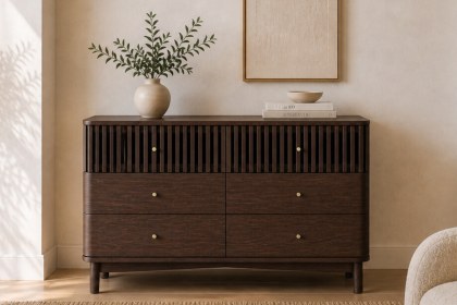 Soho Brown Oak Slatted 6 Drawer Chest of Drawers Soho Brown Oak Slatted 6 Drawer Chest of Drawers