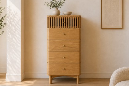 Soho Natural Oak Slatted Tallboy Chest of Drawers Soho Natural Oak Slatted Tallboy Chest of Drawers