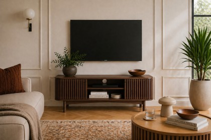 Soho Brown Oak Slatted Small TV Unit Soho Brown Oak Slatted Small TV Unit