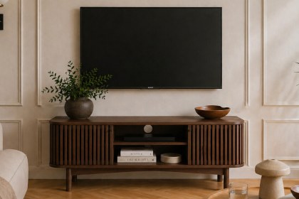 Soho Brown Oak Slatted Small TV Unit Soho Brown Oak Slatted Small TV Unit