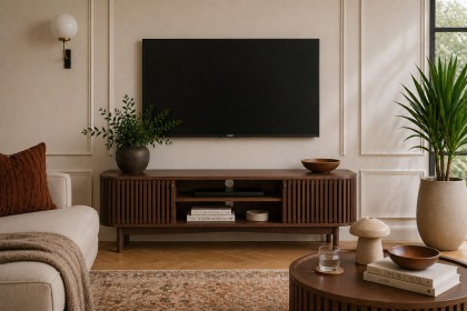 Soho Brown Oak Slatted Large TV Unit Soho Brown Oak Slatted Large TV Unit