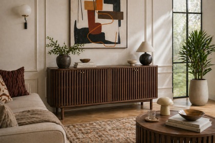 Soho Brown Oak Slatted Large Sideboard Soho Brown Oak Slatted Large Sideboard