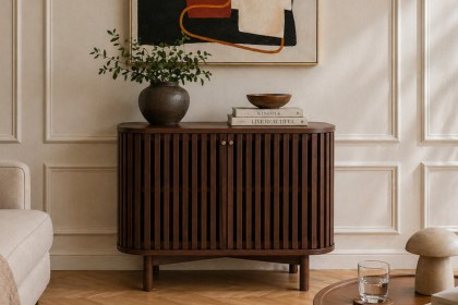 Soho Brown Oak Slatted Small Sideboard Soho Brown Oak Slatted Small Sideboard