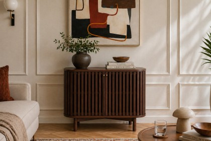 Soho Brown Oak Slatted Small Sideboard Soho Brown Oak Slatted Small Sideboard