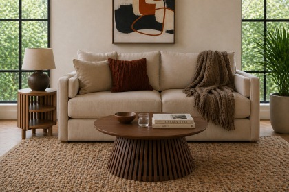 Soho Brown Oak Slatted Round Coffee Table Soho Brown Oak Slatted Round Coffee Table
