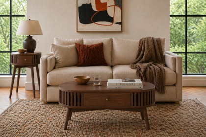 Soho Brown Oak Slatted Oval Coffee Table Soho Brown Oak Slatted Oval Coffee Table