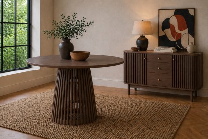 Soho Brown Oak Slatted Round Dining Table Soho Brown Oak Slatted Round Dining Table
