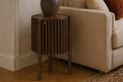 Soho Brown Oak Slatted Story Side Table Soho Brown Oak Slatted Story Side Table